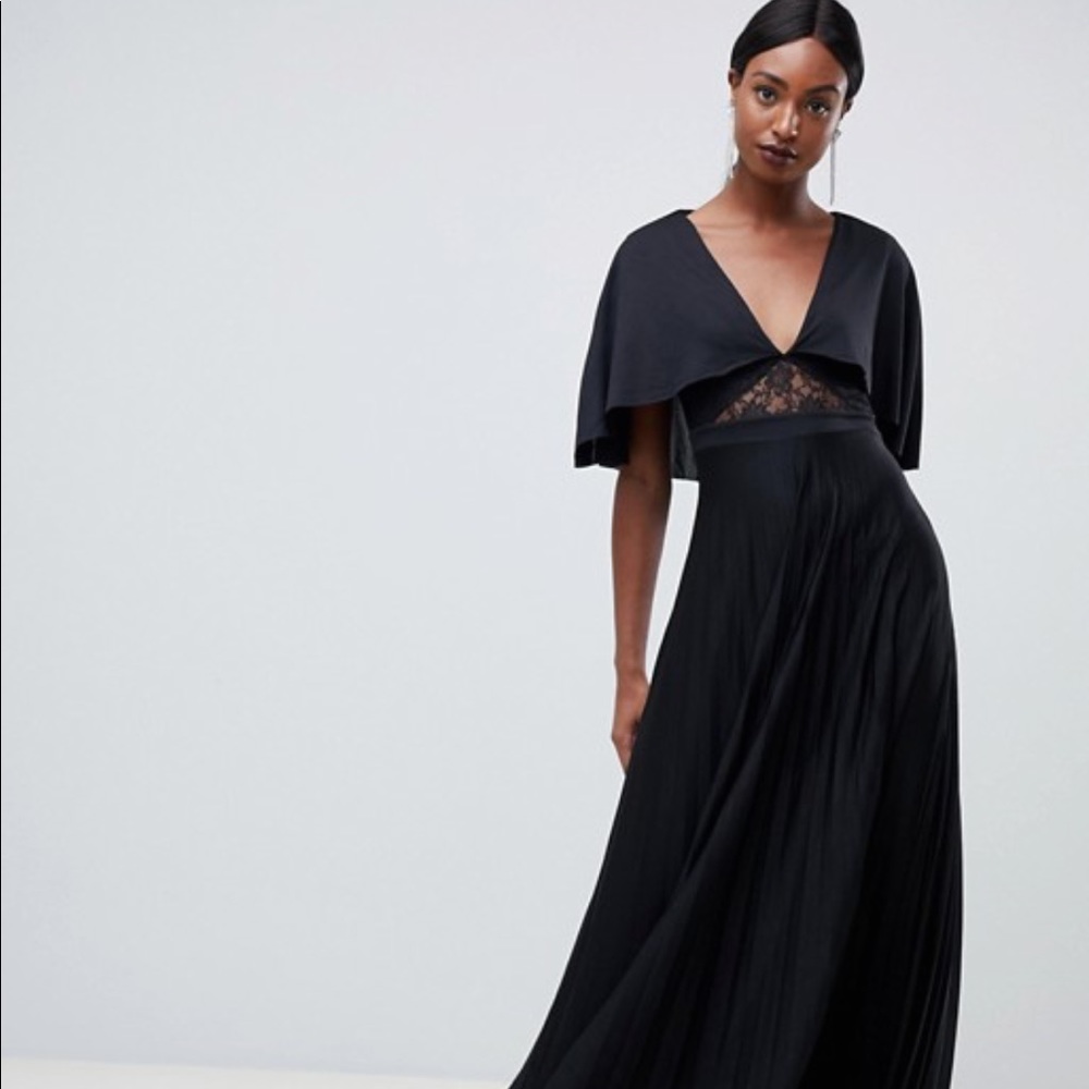ASOS Cape pleated lace Maxi Bridesmaids dress